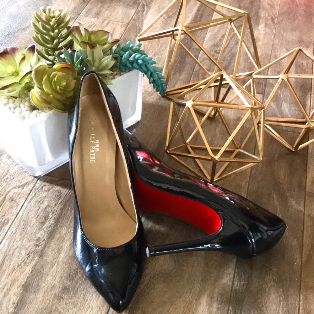 Red Sole Black Patent Sexy Heels